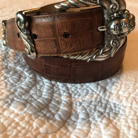 Brighton Accessories - Brighton Brown Leather Croc Embossed Belt Size M